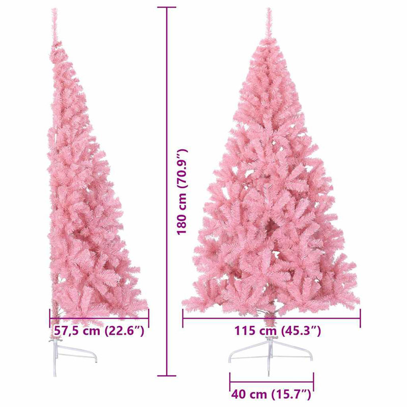 5.91' H Lighted Artificial Christmas Tree, Pink, 180 cm, with 120 Blue Balls