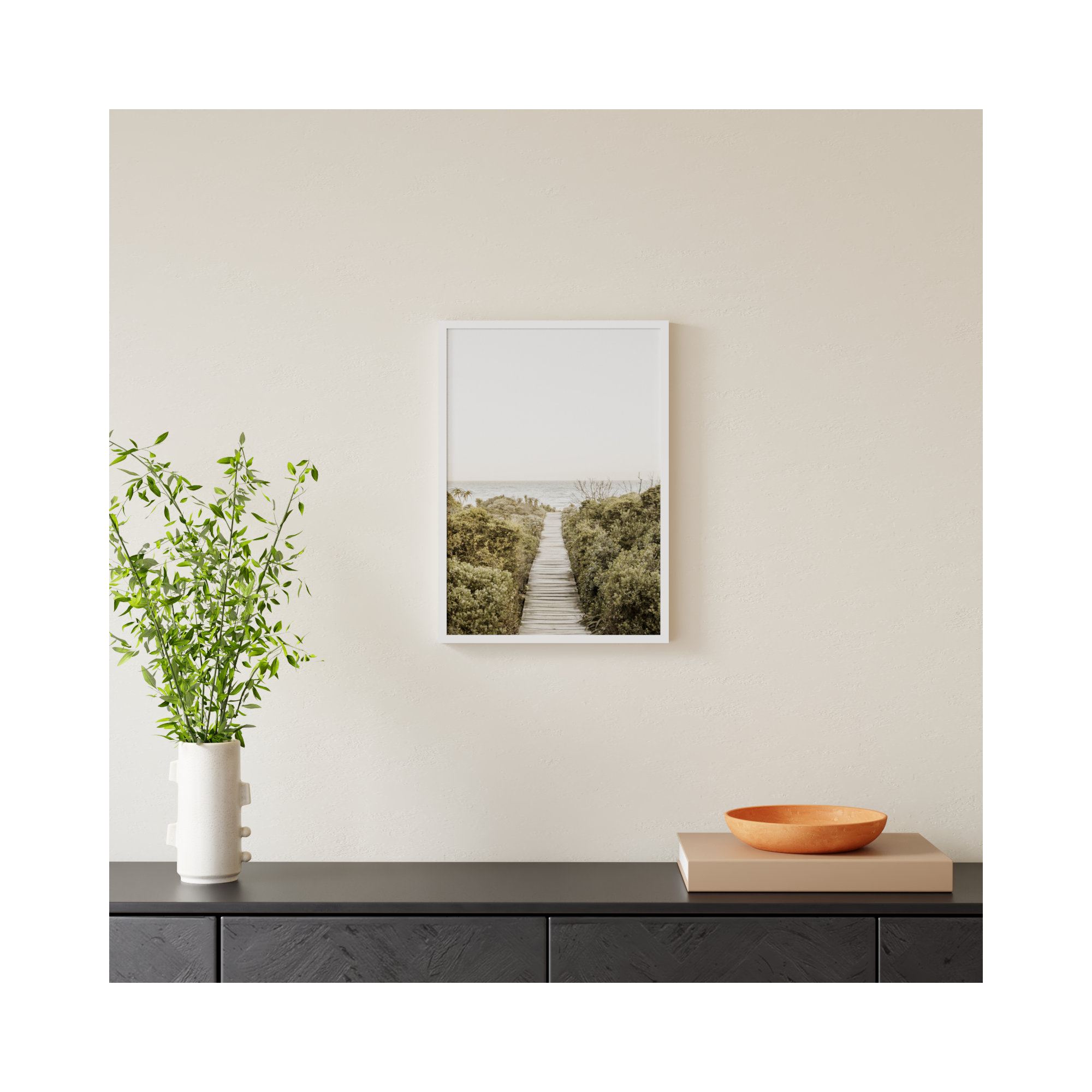 Boardwalk by Shot by Clint Wood Framed Wall Art Print, White, 21" H x 15" W