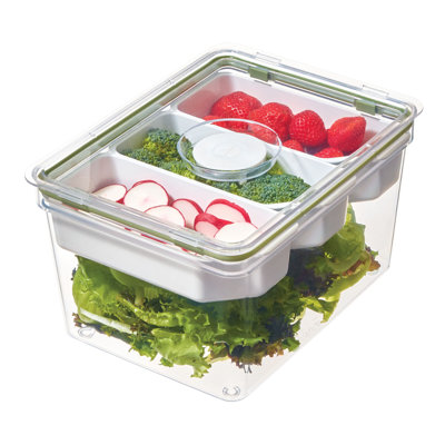 iDesign Large Tall Produce Storage Bin with 3 Movable Dividers, 7.85” L x 10.5” W x 6” H, Clear Bin