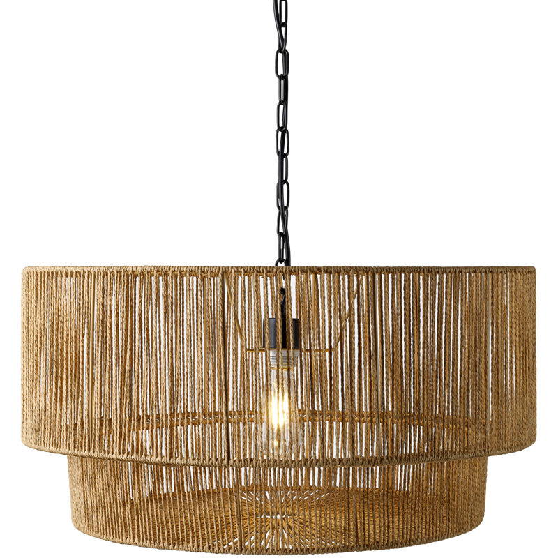 Luminaire suspendu tambour 1 lumière Devonya, Papier naturel noir, H 25 po x l 25 po x P 25 po