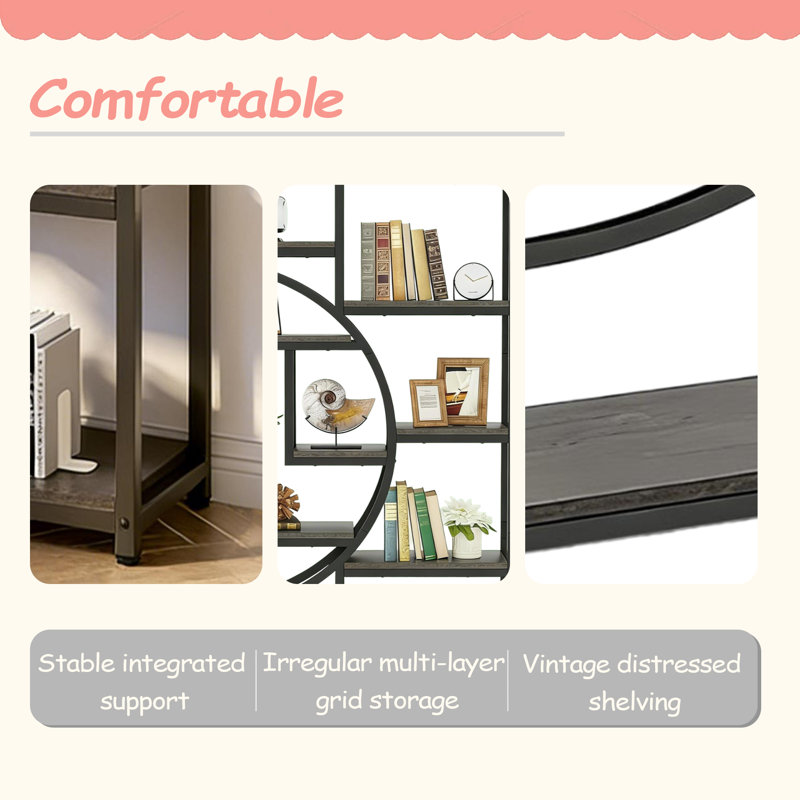 Geometric Design Display Shelf,Spacious Bookcase,Freestanding Bookshelf, Black/Gray