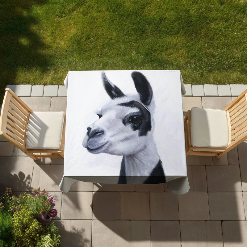Rustic Black & White Lama Tablecloth | Indoor/Outdoor Decor
