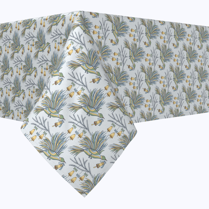 Geometric Christmas Tablecloth, Holiday Birds and Bells, 54" L x 54 W