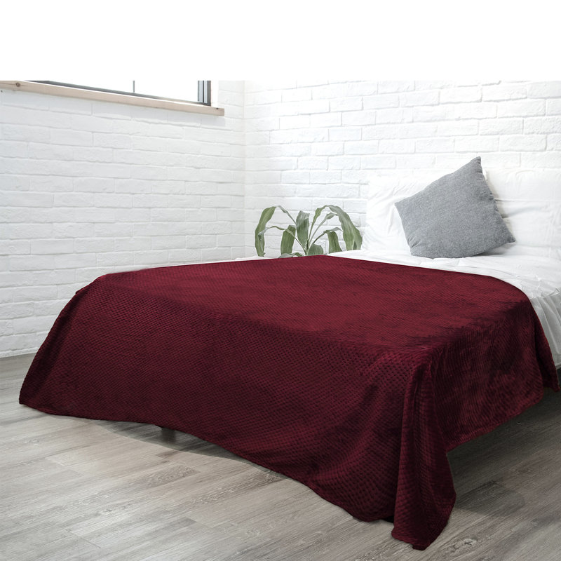 Wine Red Fleece Waffle Textured Throw Blanket, 50" x 60"