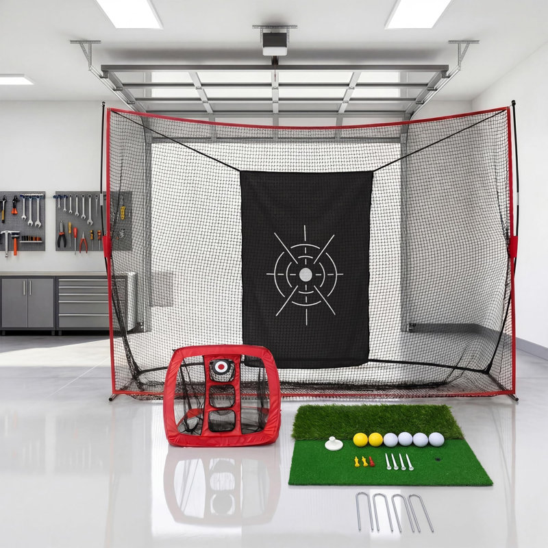 10x7ft Golf Practice Net Set with Chipping Net, Dual-Turf Mat, Targets, Foam Balls, Tees & Carry Bag, Heavy-Duty 5-Ply Netting for Garden/Garage
