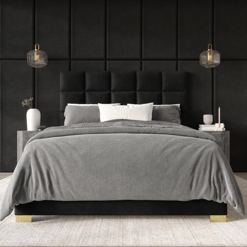 Bentall Upholstered Unfinished Standard Bed, Queen, Black