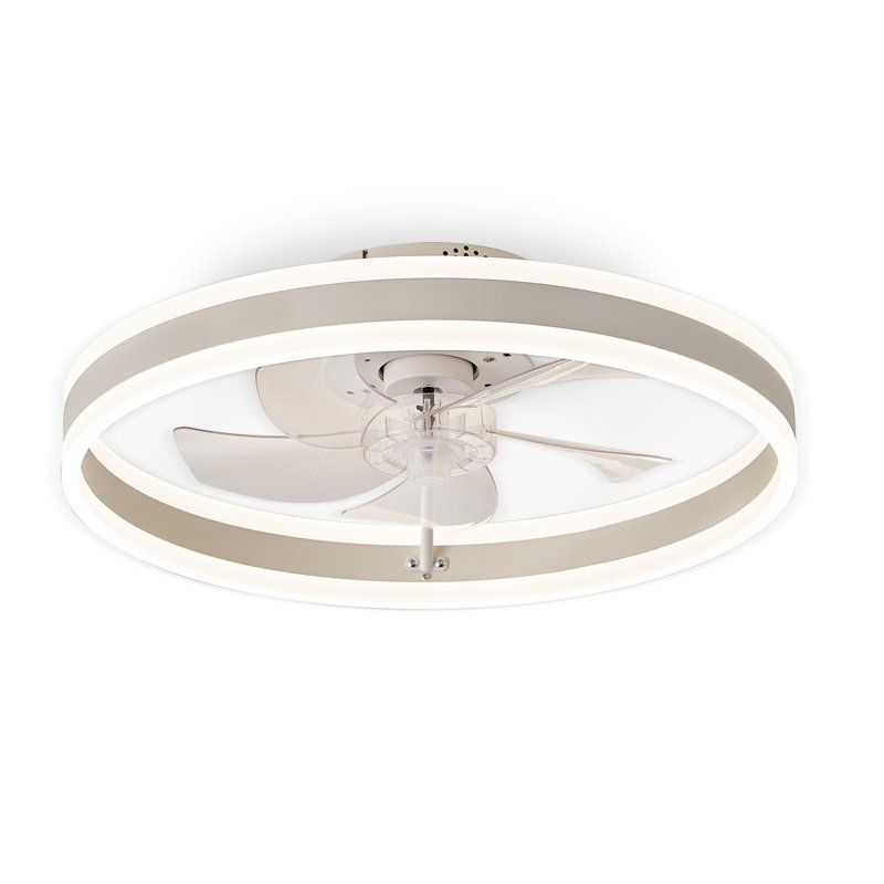  Cissline 20" Modern White Flush Mount Ceiling Fan With Integrated Ring Light For Bedroom & Living Spaces, White