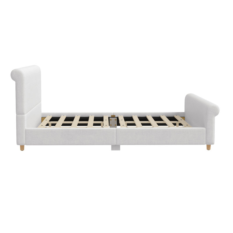 King Size Upholstered Bed Frame with High Headboard & Rolled Footboard, Très grand lit