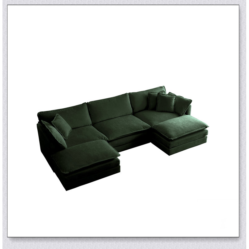 Canapé modulaire en U avec repose-pieds réversible, canapé d'angle convertible 5 places, Vert