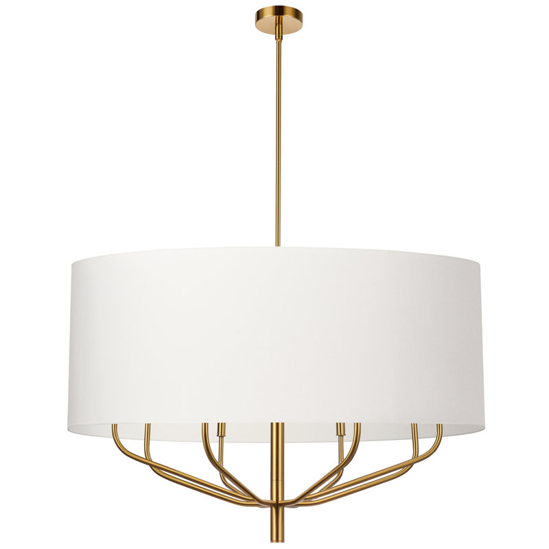 Lustre 8 lumières incandescentes, laiton vieilli avec abat-jour noir, Blanc, Noir mat