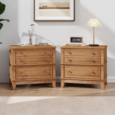 Solid Wood 3-Drawer Hazel 3-Drawer Side Table for Living Room, Hallway, Entryway, Set of 2