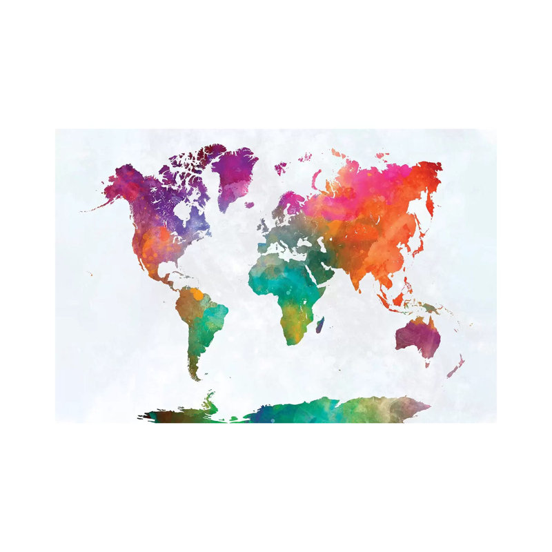 World Map In Watercolour XV by Paul Rommer - Wrapped Canvas Painting, 152.5 cm H x 101.5 cm W