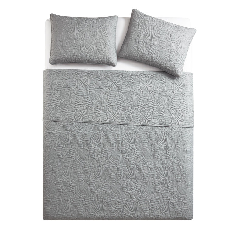 Ensemble de courtepointe 3 pièces Ocean Seasell, Courtepointe grand + 2 couvre-oreillers standard, Gris