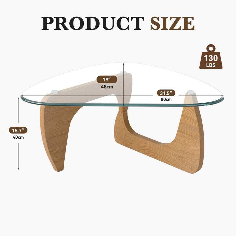 Table basse 31,5 "en verre trempé, Brun + verre transparent