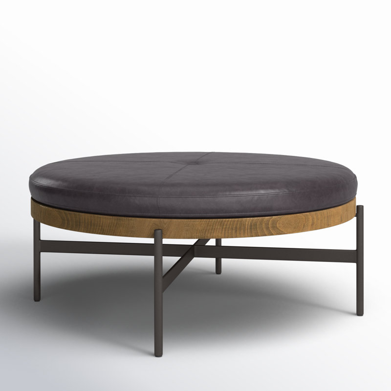 Brehmer 39" Genuine Leather Tufted Round Cocktail Ottoman