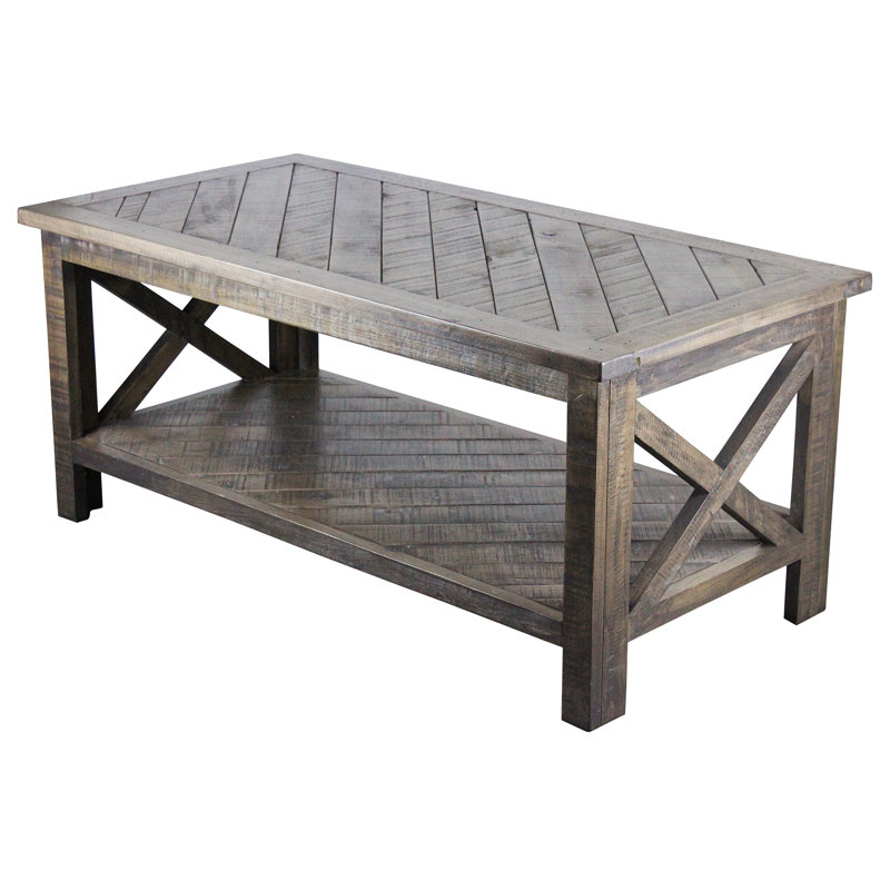 Ringe Solid Wood Top Coffee Table, Rustic Driftwood