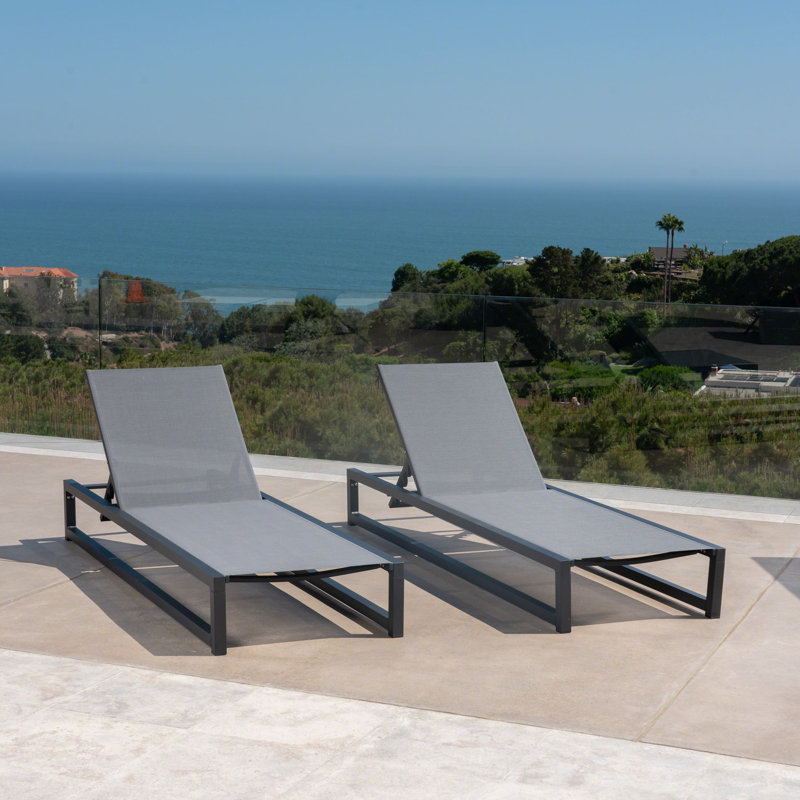 Ensemble de chaises longues inclinables Clian, Gris foncé / Noir