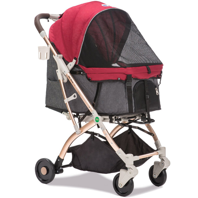 Ruby Red Lightweight Aluminum Pet Stroller with Retractable Handle
