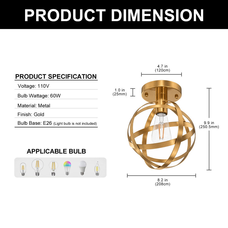 Plafonnier semi-encastré industriel de 8,2 po (L) à 1 lumière