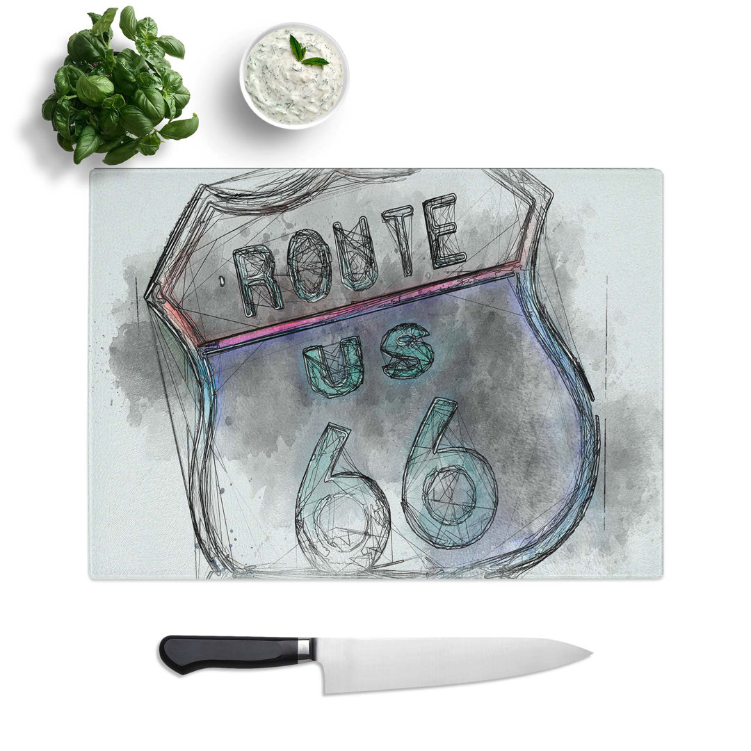 Tempered Glass Neon Route 66 Sign Chopping Board