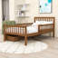 Lit plateforme en bois avec garde-corps et deux tiroirs de rangement-443090365