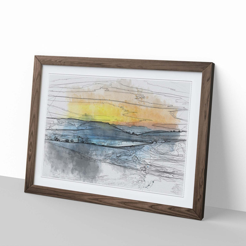 Sunrise over a Tea Plantation in Abstract - Picture Frame Graphic Art Print, 62cm H x 87cm W x 2cm D, Walnut Framed