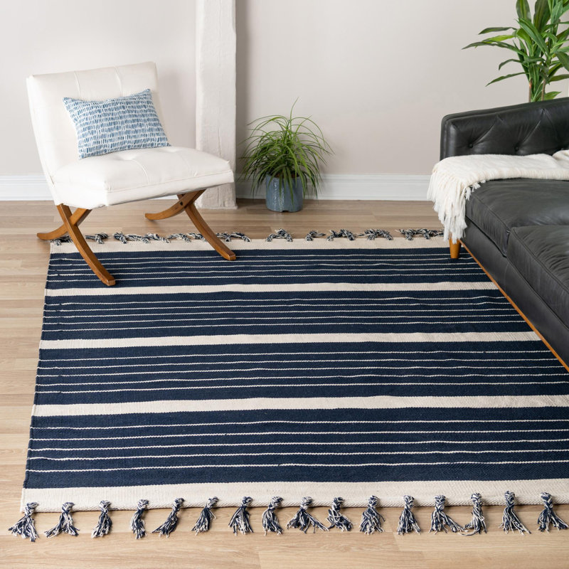 Gwin Cotton Striped Indoor Rug, Square 7'