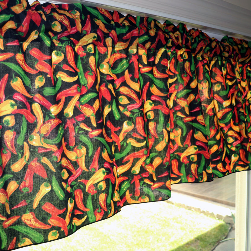 Cantonnière à motif piment chili de 58 po de largeur, L 58 po x L 20 po, Noir