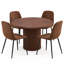 Round Walnut Fluted Pedestal Dining Set with Upholstered Chairs-355486939