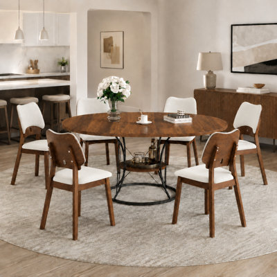 Space Saving Extendable Round Dining Table and Upholstered Chair Set
