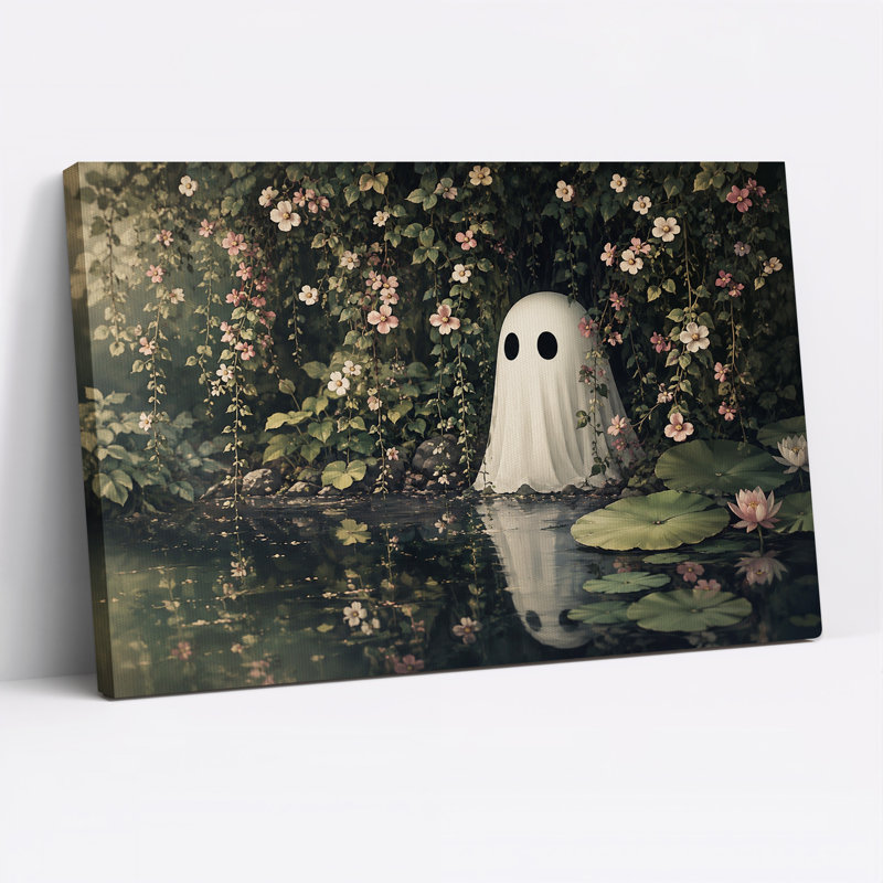 Art mural sur toile, "White Ghost in Lush Garden Pond", 20"H x 30"W