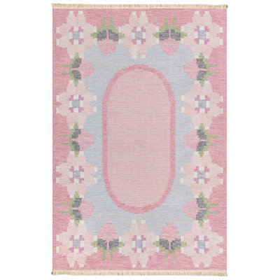 Pink & Blue Geometric Floral Medallion Area Rug