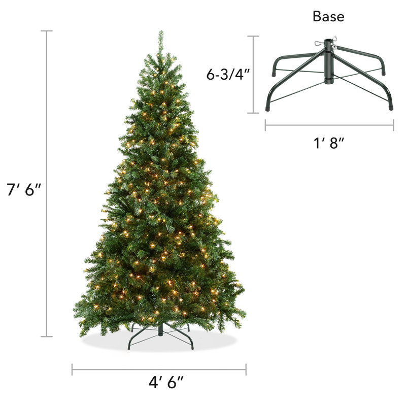 7.5FT Pre-Lit Green Spruce Artificial Christmas Tree with Metal Stand