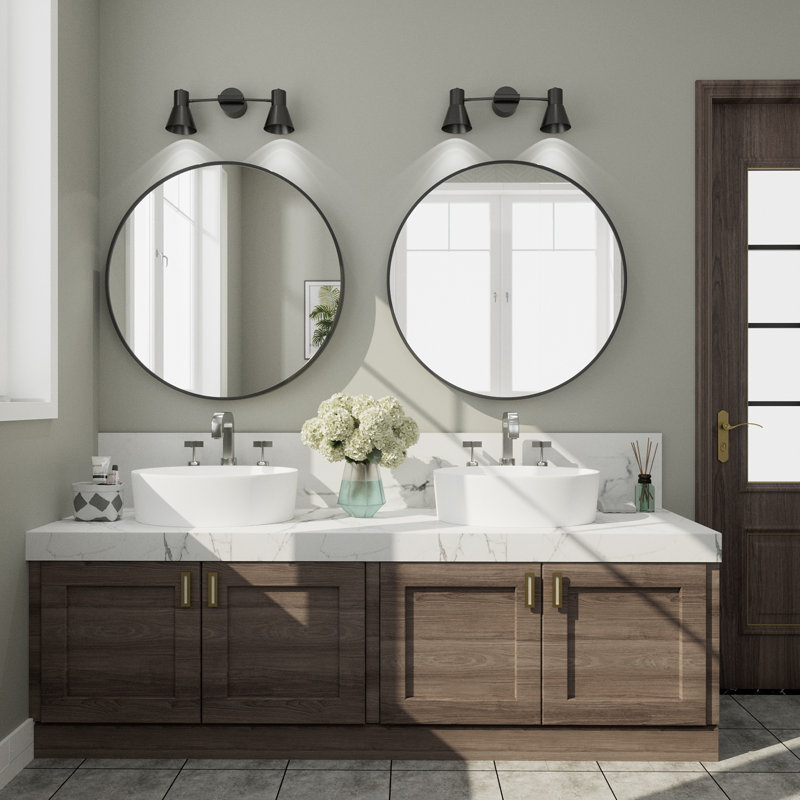 Molly Easy French Cleat Mounting Metal Alloy Wall Round Vanity And Dresser Bathroom Mirror, Black, 24" x 24"