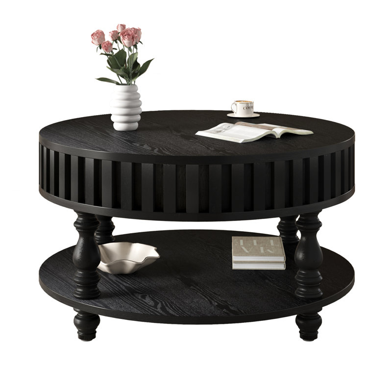 Table basse cannelée moderne avec rangement, Black