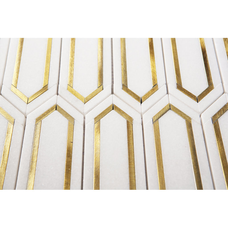 Thassos White and Gold Metal Wall Mosaic Tiles
