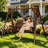 Wooden Porch Swing With Stand, 2-Seat Patio Swing Chair With Center Table