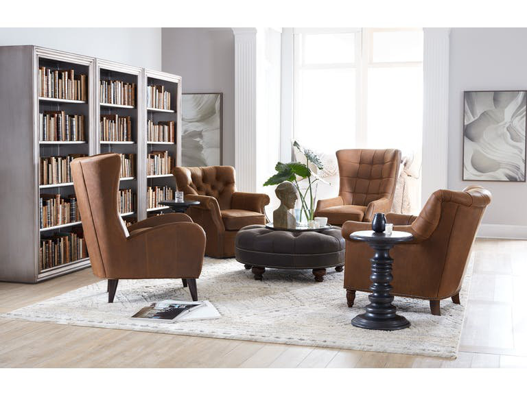 Gallin Leather Tufted Wingback Chair, Aline Light Gray Stonewash Genuine Leather, New Classiques