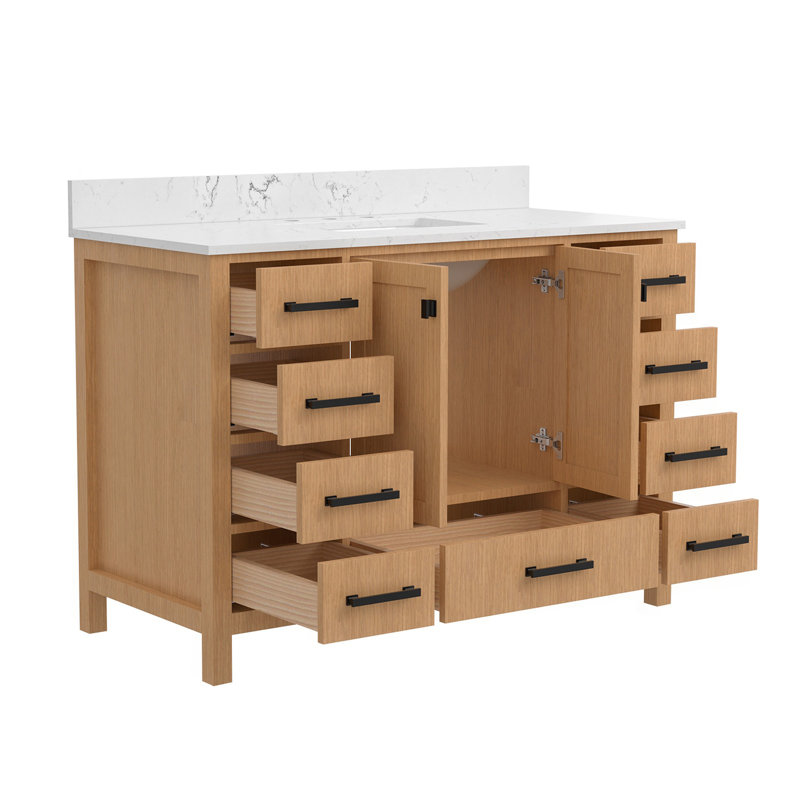 Meuble-lavabo autoportant avec plateau 48 po, meuble-lavabo autoportant avec cadre en bois massif 48 po