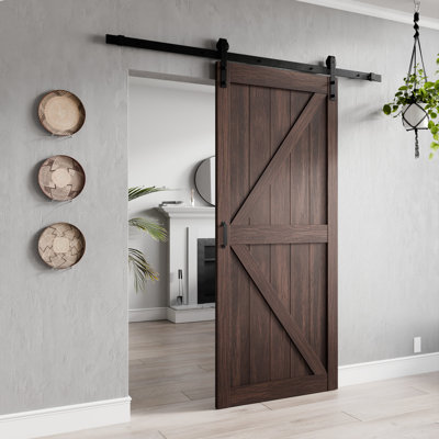 ANZZI Heavy Duty Sturdy Wood Single Sliding Barn Door - Solid Core MDF And PVC - Knockdown Design - Hardware Included - Space-Saving Solution