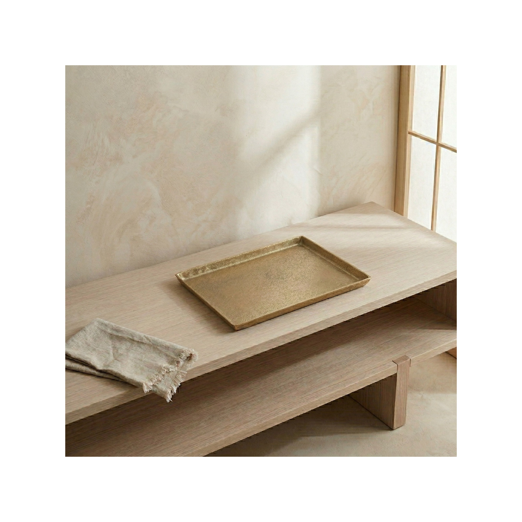 Aluminum Tray - Set of 1, 2" H x 28" W x 18" D, Brown