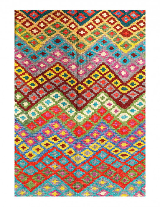 Tapis unique en laine 6 pi x 8 pi Kharsyn Doré, rouge, vert, beige