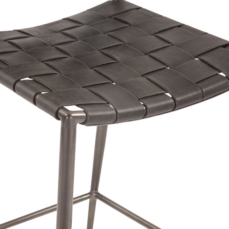 Lund 17" Counter Chair In Tobacco Buffalo Leather With Iron, Black