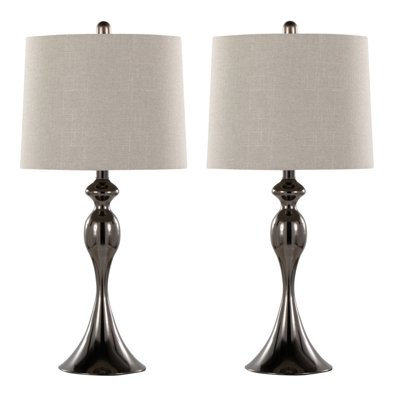 Ensemble de lampes de table en métal 27 po avec abat-jour empire en lin Kateryn, Gris clair, Métal industriel