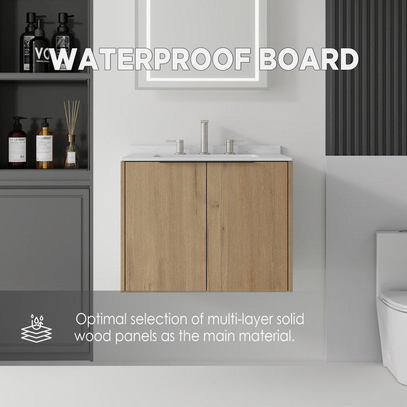 Meuble-lavabo flottant 24 po avec lavabo et porte à fermeture en douceur 24 po, Light Oak, 24"