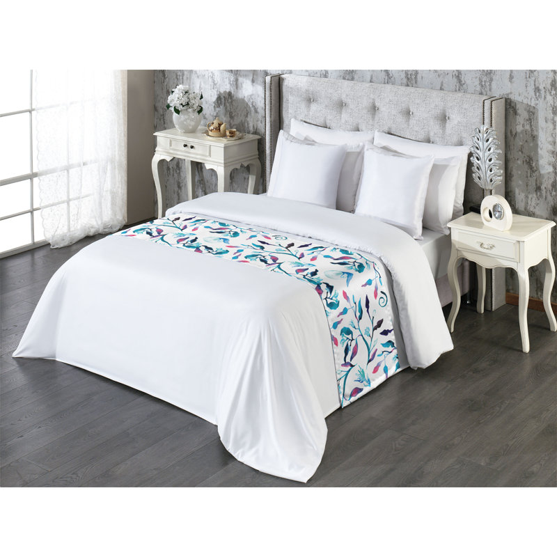 Ambesonne Botanical Bed Scarf Runner Repeating Branches Leaves Sky Blue Pink and Teal, King