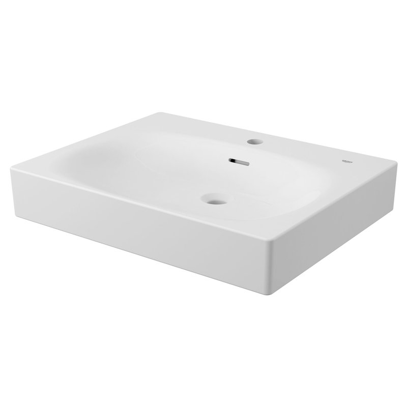 Eurocube® Alpine White Rectangular Wall Mount Bathroom Sink with Overflow, Single