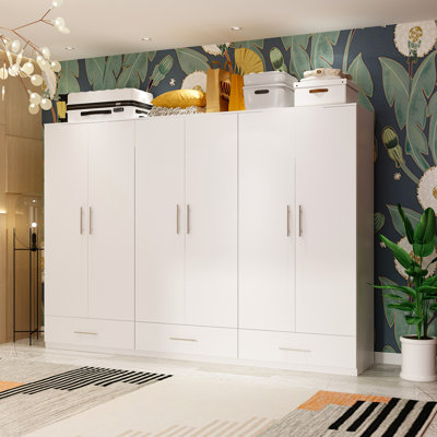 94.5'' Wide 6 Doors Wardrobe Armoire With 3 Drawers