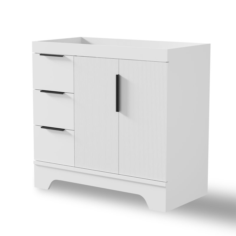Base de meuble-lavabo simple 36 po Mid-Century moderne, sans comptoir d'évier, Noir, Blanc
