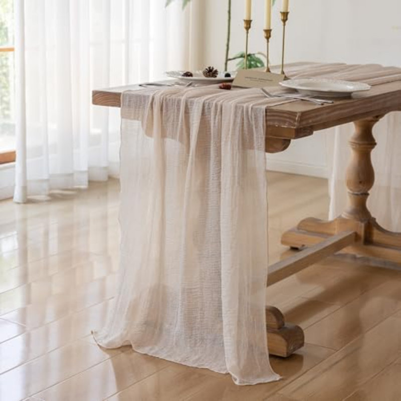 Chemin de table 3 pièces beige clair avec étamine 120 pouces pour la fête